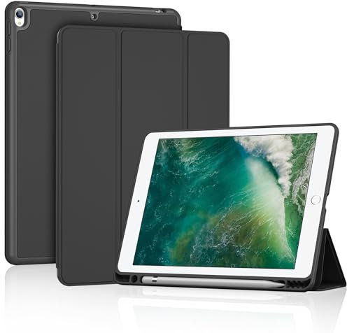 Procase Smart Case per Ipad Air 3a Generazione 2019/Ipad Pro 2017 da 10,5 Pollici, Custodia Sottile con Supporto per Matita Posteriore Traslucida Satinata per Air 3 -Nero Scuro