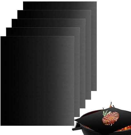 Tapis de Cuisson - Cuisson-Barbecue Tapis, 40cm Feuille de Cuissons - 5 pièces Feuilles de grill en fibre de verre résistantes à la chaleur - Réutilisables et découpables pour barbecue et four