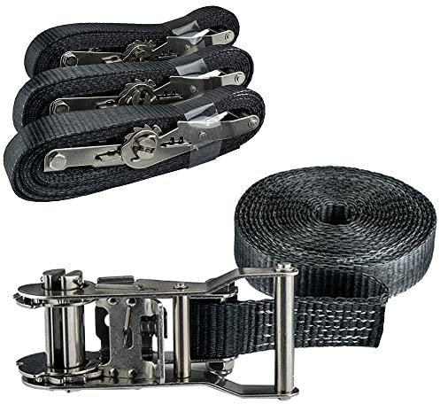 Pina DESIGN seit 1979 - Spanngurte Set 6m mit Ratsche aus verzinktem Stahl, 1.500kg Zurrgurt in 6m Länge, einteilig schwarz, DIN EN 12195-2 - Ratschengurte zur Ladungssicherung (4 Zurrgurte)
