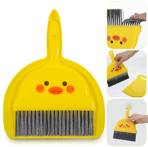 Nogeqi Small Dustpan and Brush Set, Small Hand Broom and Dustpan Set, Mini Dust Pan Brush Sets, Cute Mini Hand Broom Portable for Home Cleaning Drawers Desktop Sofas Pet Areas Guinea Pig Cages, Yellow