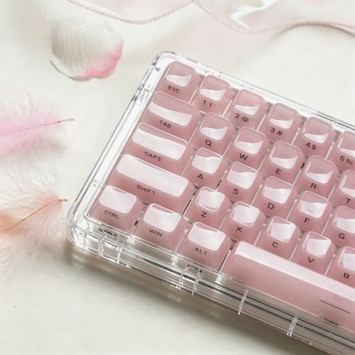 LQXQ Jelly Keramik Tastenkappen Stil, MDA Profil, Transparente, Klare rosa | Seitenbedruckung, 60 65 75 100 Prozent für Cherry MX, Outemu, Gateron (nur Tastenkappen)