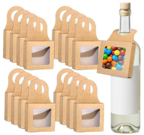 Muimurex 25 PCS Kraft Paper Wine Bottle Boxes with Clear Window, Small Wine Bottle Hanging Gift Box for Party Favors,Empty Bottles and Decoration