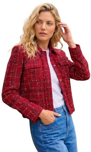 Roman Originals Luxury Boucle Textured Jacket for Women UK - Ladies Everyday Autumn Winter Collared Neckline Comfy Soft Evening Vacation Work Party Night Out