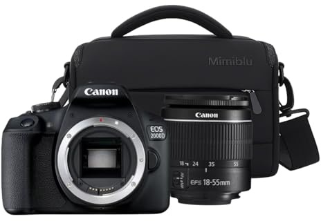 MIMIBLU Camera Bag + 2000D DSLR Camera + 18-55 III Lens Black, 24.1 MP APS-C Sensor, Wi-Fi & NFC, Full HD Recording + 2 Year Warranty