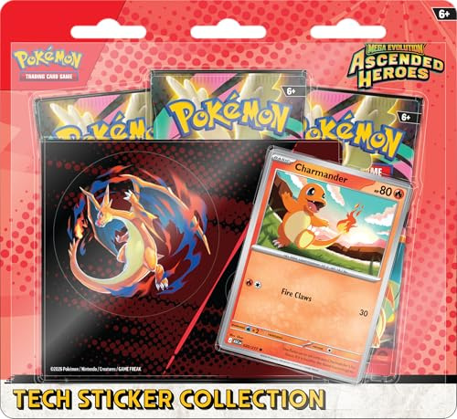 Pokémon TCG: Mega Evolution – Ascended Heroes Tech Sticker Collection – Charmander (1 Folien-Promo-Karte und 3 Booster-Packs)