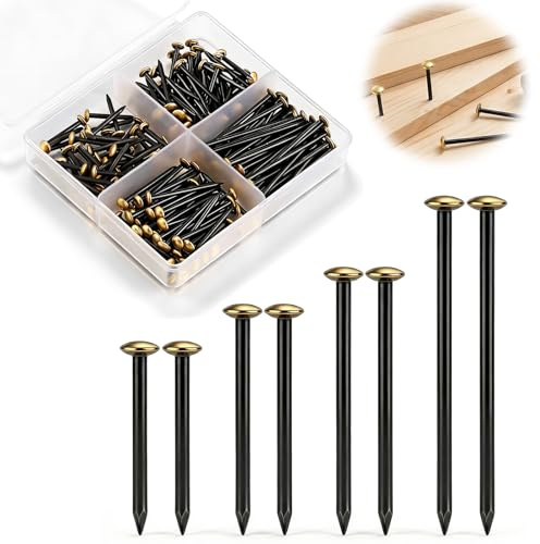 jwtyu 160 Stück Stahlnägel Set 20/25/30/40mm nägel Stahlnägel für bilder | nägel Gold Bildernägel betonnägel mit Box wandnagel Stahlnägel für bilder Ziegelstein Putz und Holz