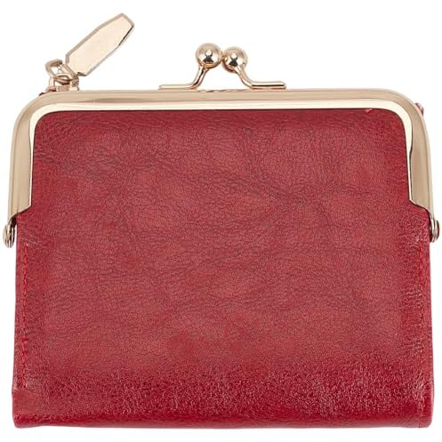 CALFOVERA Portefeuille Compact Rectangulaire en Cuir PU de 12.6 x 11.1cm à Deux Volets avec Fermeture Éclair et Fermoir Baiser Petit Porte Monnaie Vintage pour Femme avec Protection RFID