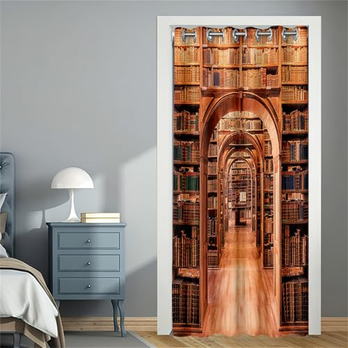 Hiseng Tenda per Porta per La Privacy, Separe Divisorio Interno, Stampe da Scaffale Tende Oscuranti per Porta con Occhielli, per Biblioteca, Libreria, Armadio, Soggiorno (Biblioteca,168x229cm)