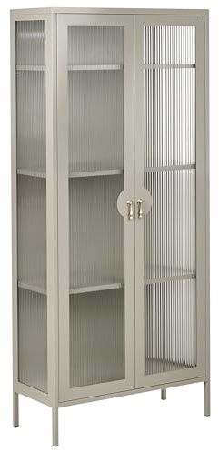 Beliani Highboard Metall Hellbeige Riffelglas Büroschrank mit 2 Türen Industrie Loft Design Gleora
