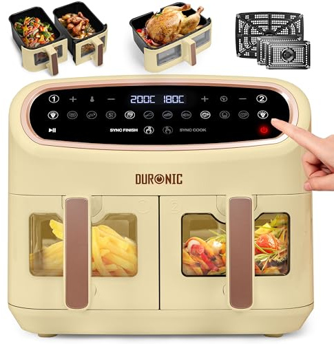 Duronic AF34 SG Triple Drawer Air Fryer, 10 Presets, 2400W, Sand Gold
