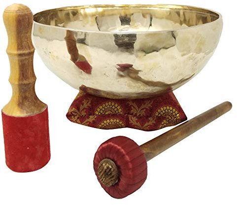 CRAFTSTRIBE 9 hecho a mano corona Chatra cuenco tibetano para cantar meditación cuenco curativo con mazo y cojín de seda