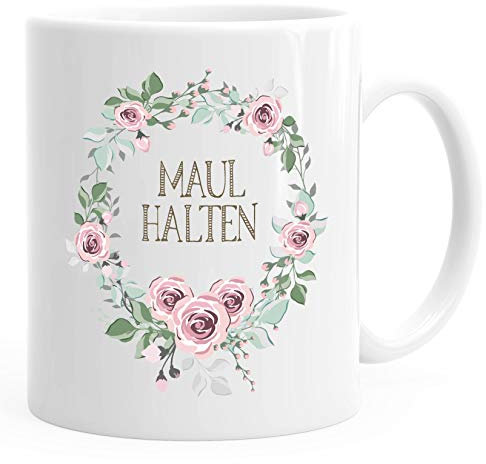 Kaffee-Tasse Schimpfwörter Beleidigung Ironie Geschenk-Tasse lustige Büro-Tasse MoonWorks® Maul Halten weiß unisize