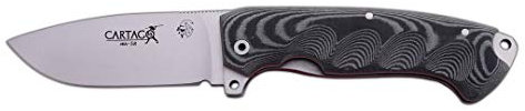 J&V Adventure Knives JV Navaja Cartago MICARTA Negra Funda Cordura para Caza, Pesca, Supervivencia y Bushcraft Realizado en Albacete + Portabotellas de Regalo