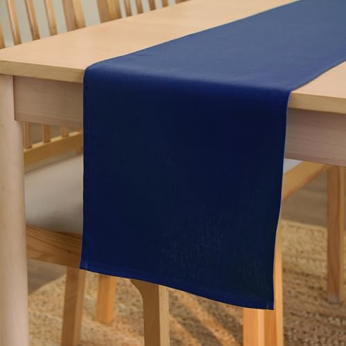 Encasa XO Tischläufer, Baumwolle Canvas, Modern 13x59 | Scotch Blue, Maschinenwaschbar | Pflegeleicht & Strapazierfähig | Esstisch & Küche | Fleckenabweisend | Rechteckig