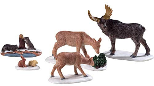 Lemax 92771 - Wild Animals 5er Set - Wilde Tiere/Waldtiere - Kleine Weihnachtsfiguren für Weihnachtsdorf/Weihnachtswelt