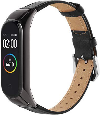 Hianjoo Cinturino Compatibile per Xiaomi Mi Band 4, Cinturini Regolabile Sostituibile Pelle Cinturino con Telaio Compatibile per Xiaomi Mi Band 4 - Nero