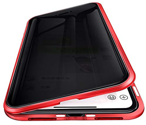 Woskko Anti-Peep Magnetic Case for iPhone Xr, Anti-Peep Privacy Screen Protector, Double-Sided Tempered Glass, Red