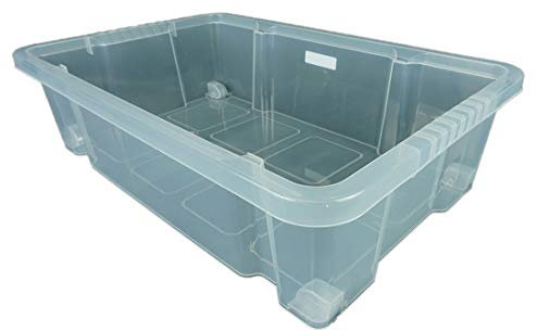 Novaliv 4x Unterbettkommode mit Deckel Rollen Flach 28 l 61x40x18 transparent Transparent Stapelkiste Unterbettbox Bettkasten Aufbewahrung under bed storage box Plastikkisten