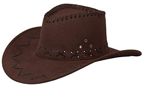 Alsino Cowboyhut Hut Faschingshut Cowboy Cowgirl Karneval Western Karneval Kostüm Fasching Herren Damen Party JGA Leder Unisex Onesize (braun)