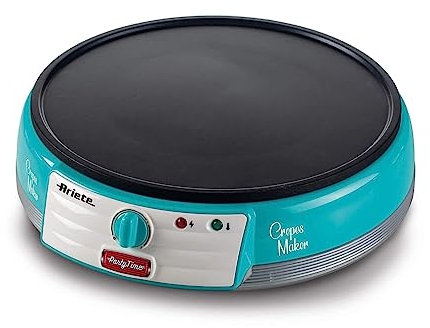 Ariete 202 Crepes Maker Party Time - Plancha para crepes antiadherente, 2 espátulas de madera, recetario, 1000 W, azul