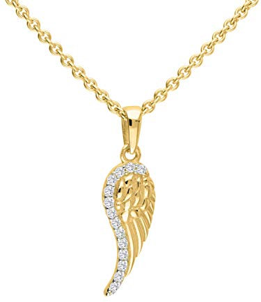 My Gold Schmuckset (Halskette & Anhänger) Echtes Gelbgold 375 Gold (9 Karat) Zirkonia Flügel 24mm x 6mm 45cm Melly Set Y-04699-G601-CZC-whi-F45cm