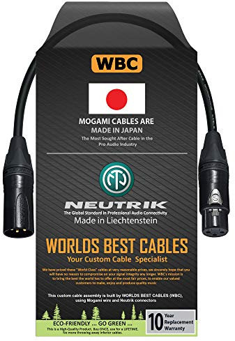 WORLDS BEST CABLES 30 CM - Balanced Microphone Cable CUSTOM MADE using Mogami 2549 (Black) wire and Neutrik NC3MXX-B & NC3FXX-B Gold XLR Plugs