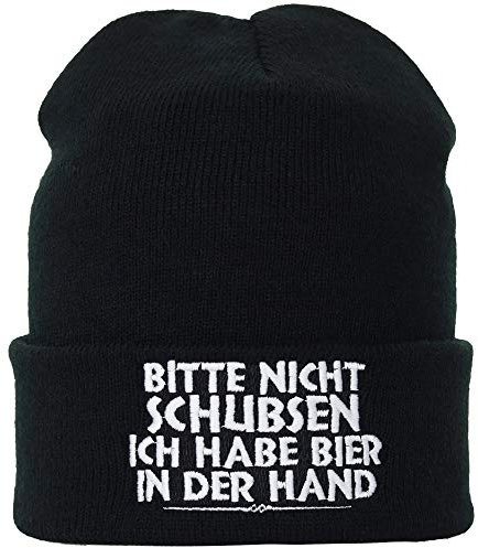 EXPRESS-STICKEREI Lustige Strickmütze - Warme Wintermütze mit Spruch Bitte Nicht schubsen, ich hab Bier in der Hand - Beanie für Damen und Herren - Unisex Wollmütze - Haube mit Spruch