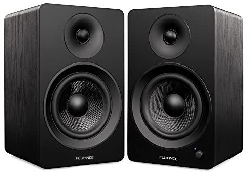 Fluance Ai61 Powered 2-Way 2.0 Stereo Bookshelf Speakers with 6.5 Drivers, 120W Amplifier for Turntable, TV, PC and Bluetooth 5 Wireless Music Streaming - RCA, Optical, USB & Sub Out (Black Ash)