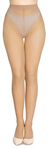 LORES Italienische Damen-Bikini-Strumpfhose, sinnlich, durchscheinend, hohe Taille, Büro, einfarbig, 40 den, hergestellt in Italien, Daino, S