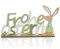 com-four® Deko Aufsteller Frohe Ostern - Schriftzug mit Osterhasen - Osterdeko zum Hinstellen - Osterdekoration aus Holz mit Glöckchen (1 Stück - Hase und Vogel)