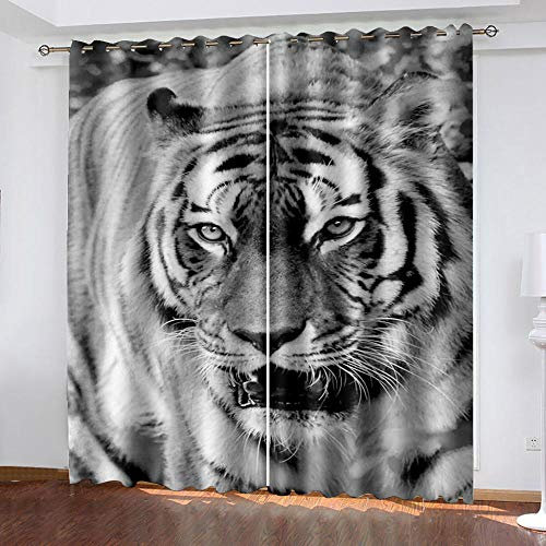 GXCBLK Vorhang Blickdicht 3D Mode Schwarz-Weißer Tiger Muster Ösenschal 100X214Cm 2Er Set Verdunklungsvorhänge Mit Ösen Kinderzimmer Schlafzimmer Schallschutz Vorhang Verdunkelung Gardinen