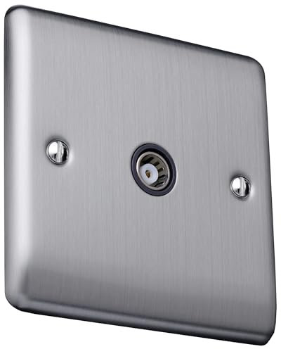 Caradok Isolated coaxial socket, single outlet Brushed Chrome, Metal Switch, Grey Insert