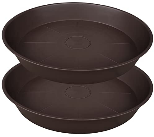 Bleuhome 2 Stück 55,9 cm Pflanzen-Untersetzer, 9,1 cm Tiefe, robuste Untersetzer für Töpfe, Garten, Kunststoff, Blumentabletts für drinnen und draußen, Tablett für Pflanzgefäß 48,3–58,4 cm (braun)