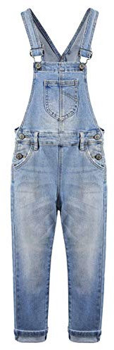 KIDSCOOL SPACE Salopette per jeans in denim morbido alla moda,sottile,lavata,blu chiaro,6-7 anni