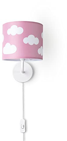 Paco Home Tischleuchte Kinderzimmer Stofflampenschirm Rund Wandleuchte Babyzimmer Mond Sterne E14 Versch. Motive, Farbe:Design 10 (Ø18 cm), Leuchtenart/Farbe:Wandleuchte - Weiß