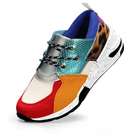 LUCKY STEP Zapatillas Mujer Zapatos de Moda con Plataforma Retro y Cordones Casuales (Rojo, 8US-38EU-5UK)
