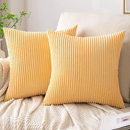 EMEMA Kissenbezug 50x50 cm Herbst Kordsamt Kissenbezüge Dekokissen Sofakissen Cord Kissenhülle Zierkissenbezug Kord Dekorative Weiche für Sofa Wohnzimmer Schlafzimmer 2er Set Helles-Gelb