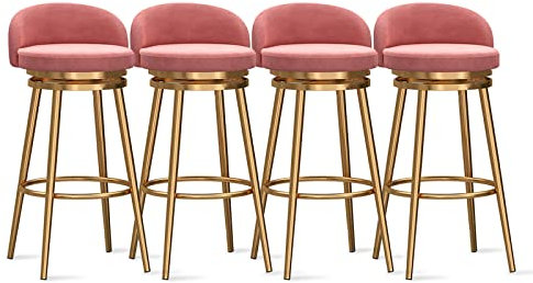 Tabourets de comptoir Lot de 4- Tabourets de Bar en Velours avec Pied en Métal Doré,Chaises de Bar d'îlot de Cuisine Modernes Chaises de Salle à Manger à Dossier Bas, 65cm H, Rose