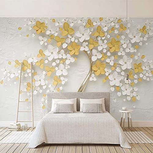 Mural Self-Adhesive Photo Wallpaper 3D Embossed Yellow Flower Tree Wall Photo Art Wall Posters Wall Stickers For Living Room Tv Sofa Theme Hotel Luxury Corridor Background Wall Paint 200(W)x150(H)cm