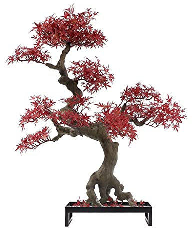 HASMI Künstliche Bonsai Künstliches Ahorn Bonsai Wohnzimmer Simulation Ahornblatt Dekoration Topfpflanze Metallrahmen Weiß Sand Büro und Studiendekoration Künstliche Pflanze