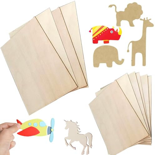 Fycooler Feuille de Contreplaqué 2mm Bouleau - Bois Brut Non Finie Panneau du Bois Massif pour Bricolage Chantournement Modélisme Décoration Panneaux Multiplex -4Pcs 400x300 mm + 6Pcs 300x200 mm