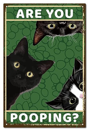 CREATCABIN Blechschild Schwarze Katze,Vintage-Metallschild Are You Pooping,Badezimmer-Poster Gemälde,Eisenschild,Wanddekoration,Kunstbeschilderung Für Toilette,Waschraum,Katzenliebhaber,30x20cm
