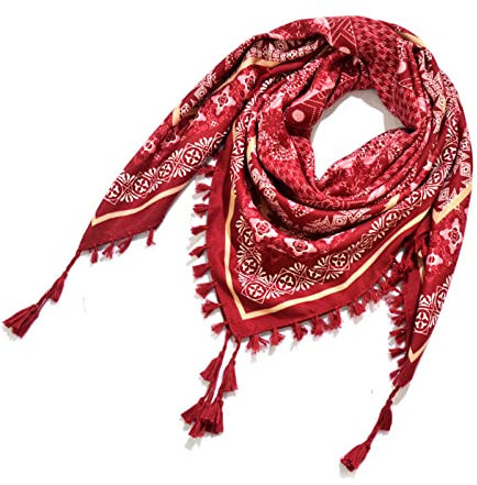 Damen Schal Quadratischer Jacquard Schal mit Geknoteten Quasten im Ethno Stil Luftiges Halstuch Warmer Wickelschal Damenschal Halstuch Saohuo