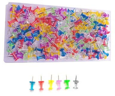 HeGangLy 200pcs Push Pins,Clear Multiple Colors Push Pins, Bulletin Board Thumb Tacks for Cork Board, Map Pins, Photo Hanging Tacks,Craft Projects Nails,Ideal for Homes,Schools and Offices