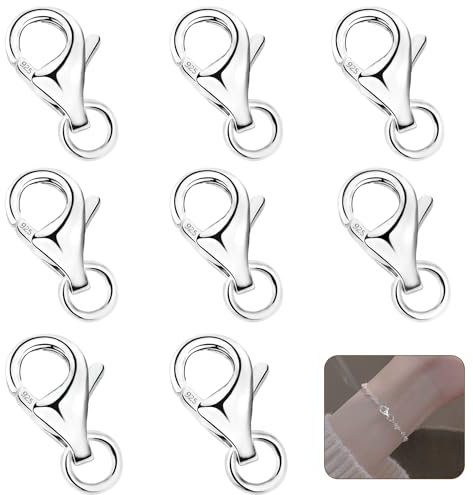 925 Sterling Silber Kettenverschlüsse, 8 Stück Verschlüsse für Armbänder, 8mm 9mm 11mm Ketten Verschlüsse mit Geschlossenen Biegeringen, Karabinerverschlüsse für Schmuckherstellung