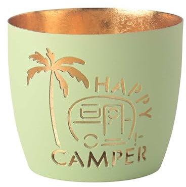 Windlicht Madras Happy Camper | pastellgrün Gold | Eisen | Höhe 8,5 cm