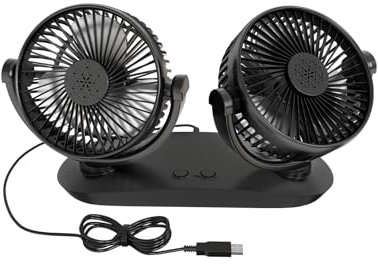 HLOVEB Ventilador de coche, ventilador portátil con cable, ventiladores de coche soplan aire frío con 3 velocidades, ventilador de coche de doble cabezal para camión, golf, caravana, barco, crucero,