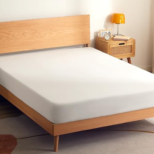 SONIVE Spannbettlaken Elastisches Bettlaken,Matratzenhöhe bis 30 cm,Gebürstete Jersey Polyester, Weich,rutschfest,Maschinenwaschbar,Weiß,140x200cm