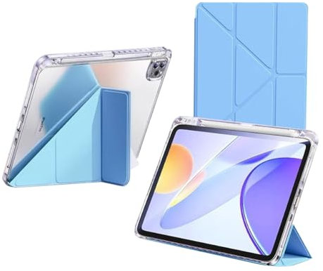 QoKcoahn Custodia per iPad Pro 12,9 pollici 2018, custodia trasparente per iPad di terza generazione con portamatite, supporto intelligente con protezione per accensione e spegnimento automatico, blu