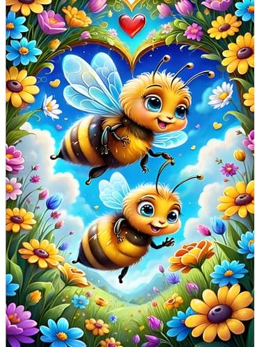 GDYEEH 5D Biene Diamant Painting Pictures, DIY Bunt Blumen Diamant Art Painting Kits, Liebe Diamond Painting Set for Adults Anfänger, Mosaic Making, Diamond Painting for Home Decor 30x40cm